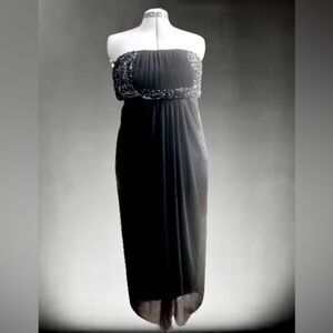 NWT, Strapless beaded bust gown; open, draped back, sz 8
